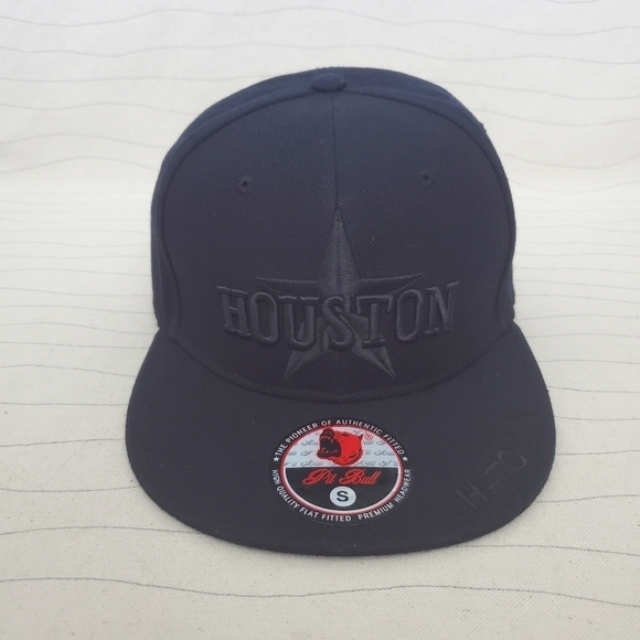Pit Bull Houston H-Town Black With Black Logo Cap Flat Fitted Size Small Hat NEW - Picture 1 of 8